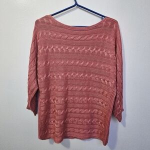 Ralph Lauren Sz M 3D Cable Knit Rouge  Cotton & Viscose Boat Neck Sweater Top